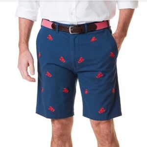 Castaway Blue and Red Embroidered Lobster Shorts